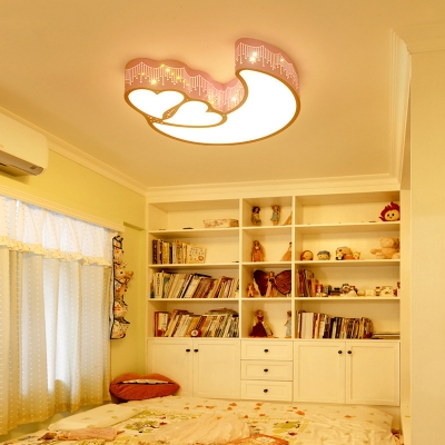 Moon and Heart Shape Light Fixture Lovely White/Stepless Dimming LED Ceiling Mount Light in White/Pink for Child Room