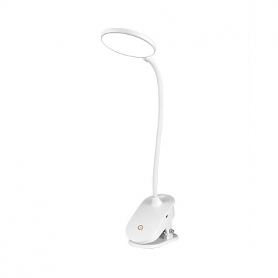 Rotatable Eye Caring Reading Light Flexible Gooseneck LED Clip Study Light with USB Charging Port in White