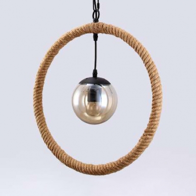 Round Dining Room Pendant Lighting Metal and Rope Single Light Industrial Hanging Light