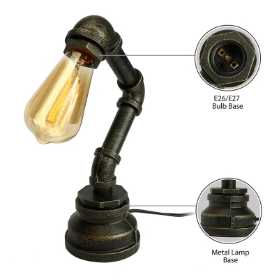 Simple 1 Light Pipe LED Desk Lamp in Antique Iron Finish