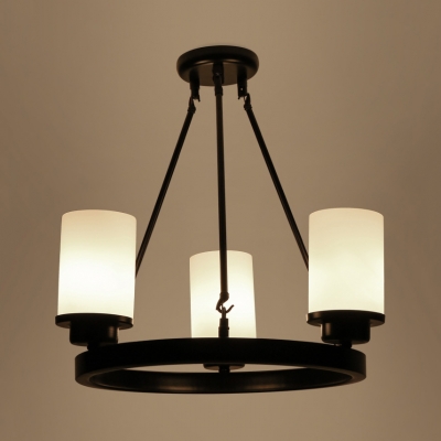 Simple Style Cylinder Chandelier Frosted Glass 3/6/8 Lights Black Pendant Light for Dining Room