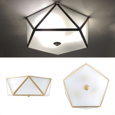 Simple Style Pentagon Ceiling Lamp Frosted Glass 3 Lights White Flush Ceiling Light for Bedroom