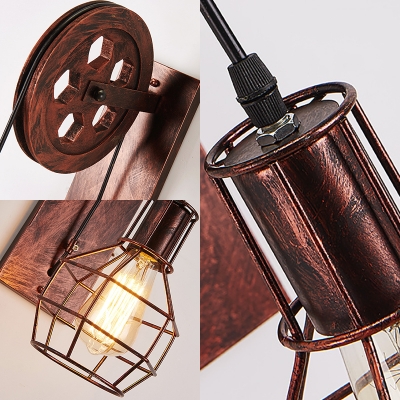 Single Light Wire Cage Wall Sconce Foyer Hallway Industrial Metal Sconce Light in Rust