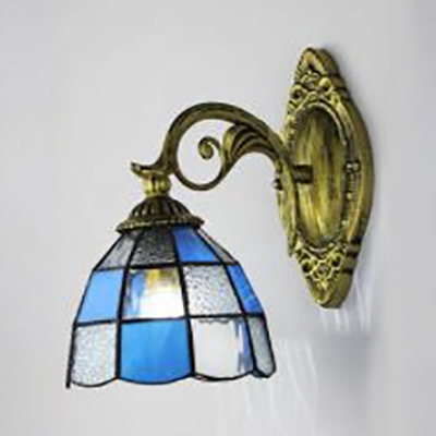 Tiffany Style Flower Shade Wall Light 1 Light Stained Glass Sconce Light in Blue/White for Bedroom
