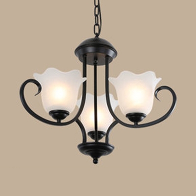 Traditional Flower Shape Chandelier 3/6/8 Lights Metal and Frosted Glass Ceiling Light in Black