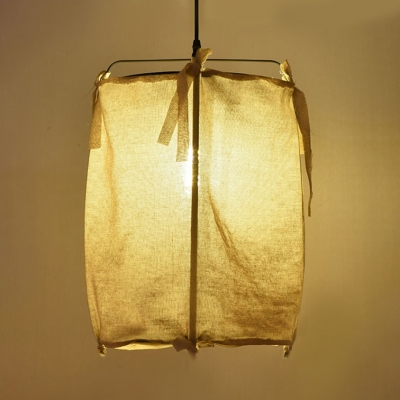 Traditional Style White Pendant Light with Rectangle Shade 1 Light Linen Ceiling Fixture for Bedroom