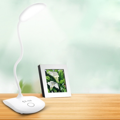 USB Charging Port Desk Light Dimmable Flexible Gooseneck LED Reading Light with Touch Switch in White