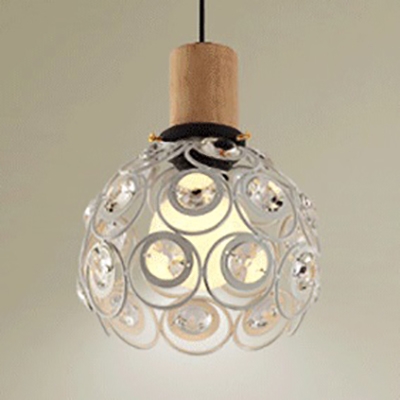 Vintage Dome Pendant Lighting with Clear Crystal Metal Hanging Light in Black/White
