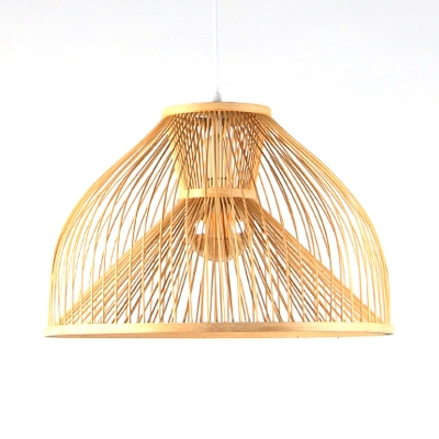 Vintage Style Ceiling Light with Shade Single Light Bamboo Pendant Lighting in Beige for Kitchen