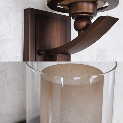 Vintage Style Sconce Light with Cylinder Shade 1 Light Metal Glass Wall Lamp for Bathroom Kitchen