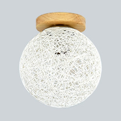 White/Beige/Flaxen Globe Ceiling Light Fixture Contemporary Rattan 1-Light Semi Flush Light for Hallway