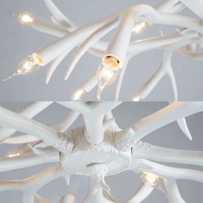 White Deer Horn Chandelier 22 Lights Rustic Style Resin Pendant Lighting for Living Room Foyer