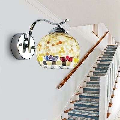 1 Light Globe Shade Wall Sconce Mosaic Glass Sconce Light with White/Color Shell for Shop Restaurant