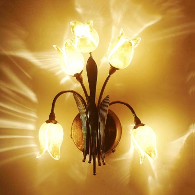 2/3/5 Lights Bloom Shape Wall Lamp Decorative Yellow Glass Metal Wall Light for Living Room Restaurant