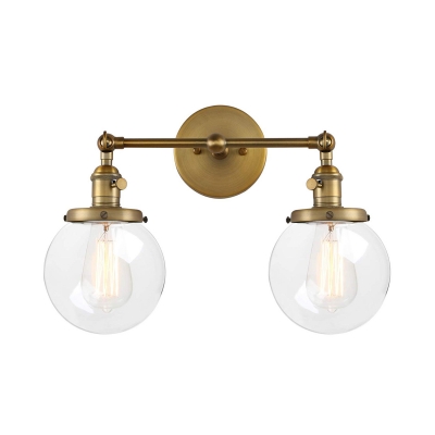 2 Lights Globe Shade Wall Light American Vintage Metal and Glass Sconce Light in Black/Brass