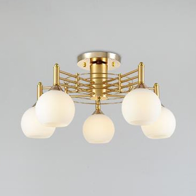 3/5/6 Lights Globe Semi Ceiling Mount Light Modern Frosted Glass Ceiling Lamp in Gold for Bedroom
