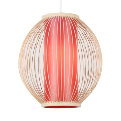 Red Lantern Ceiling Fixture Single Light Antique Bamboo Pendant