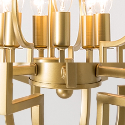 6 Lights Candle Shape Chandelier Elegant Style Metal Hanging Light in Gold for Hotel Bedroom