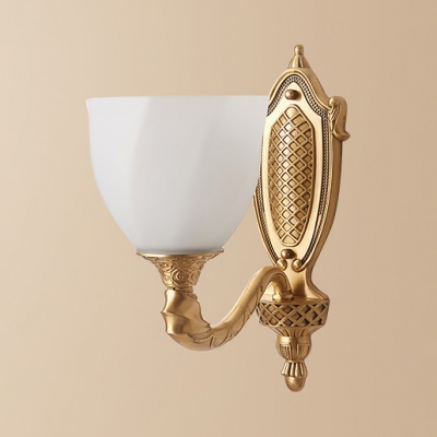 Antique Style Bell Shade Wall Sconce Frosted Glass 1/2 Lights Brass Wall Light for Bedroom