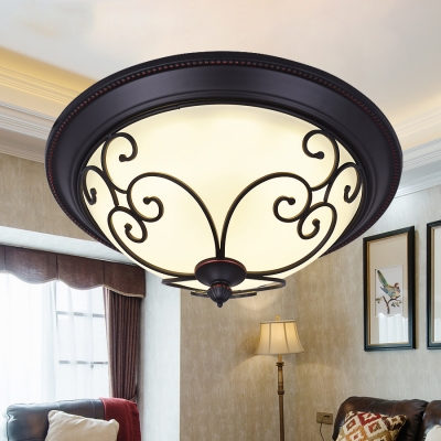 Antique Style Bowl Flush Ceiling Light Metal Ceiling Light in White/Warm for Bedroom