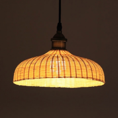 Barn/Dome Kitchen Pendant Lighting Rattan Single Light Antique Ceiling Light Fixture in Beige