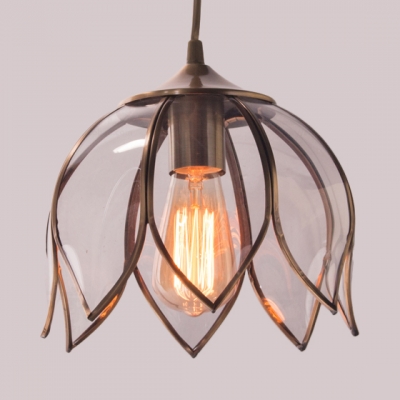 Bedroom Dining Room Lotus Pendant Light Metal Clear Glass 1 Light Vintage Style Ceiling Light