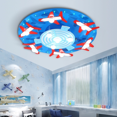 Blue/Pink Round Shape Flush Mount Light Plane Decoration Slim Panel LED Ceiling Light in White/Warm