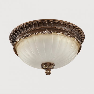 Bronze/Off-white Dome Ceiling Light 3 Light Vintage Style Fluted Glass Flush Light for Hotel