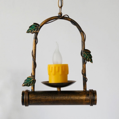 Candle Shape Hanging Light Single Light Vintage Metal Pendant Light in Bronze