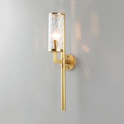 Classic Cylinder Sconce Light 1/2 Lights Metal and Dimpled Glass Wall Sconce in Brass for Study