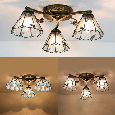 Conical/Bell/Dome Ceiling Light Vintage Glass Semi Flush Mount Light for Study Bedroom