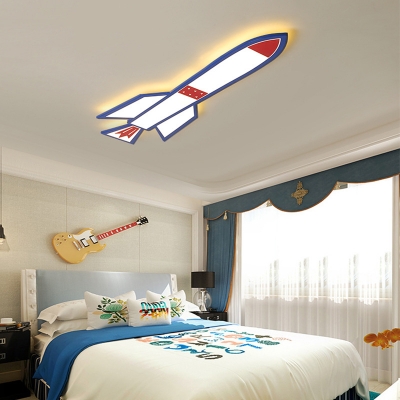 Creative Plane Shape Flush Ceiling Light Metal and Acrylic Stepless Dimming Light Fixture for Child Room