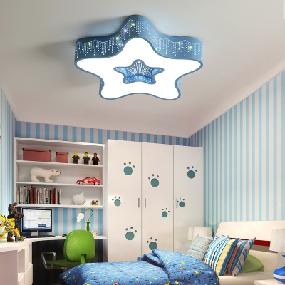 Cute Star Shape Ceiling Light White Lighting/Stepless Dimming LED Flush Mount Light in White/Blue/Pink for Bedroom