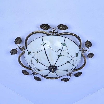 Dining Room Dome Ceiling Light Glass 3 Lights Rustic Light Fixture in White/Blue