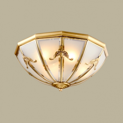 Dome Living Room Flush Ceiling Light Frosted Glass 3/4/6 Lights Elegant LED Light Fixture in Brass