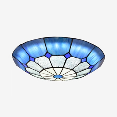 Dome Shape Ceiling Mount Light Tiffany Style Glass Flush Ceiling Lamp for Balcony