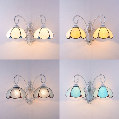 Dome Shape Wall Lamp 2 Lights Tiffany Style Blue/Beige/Clear/White Glass for Stair Foyer