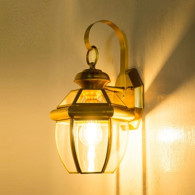 Down Lighting Wall Lamp 1 Light Antique Style Clear Glass and Metal Wall Sconce for Front Door