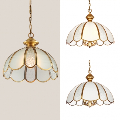 Elegant Style Dome Shape Chandelier 3 Lights Glass Metal Hanging Light for Bedroom Living Room
