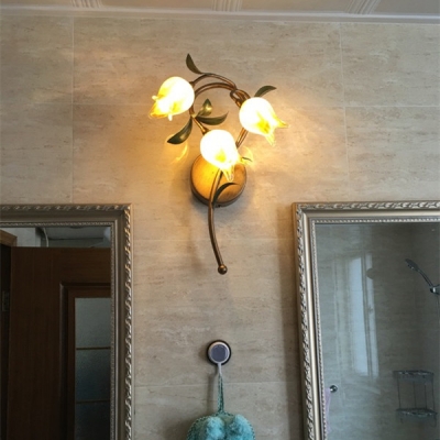 Elegant Style Flower Shape Sconce Lamp 3 Lights Yellow/Pink Glass Sconce Light for Restaurant Dining Room