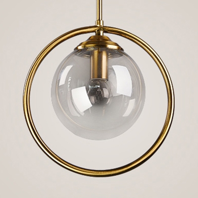 European Style Globe Hanging Lamp Clear/Amber/Smoke Gray Glass and Metal Single Light Pendant Light for Bedroom