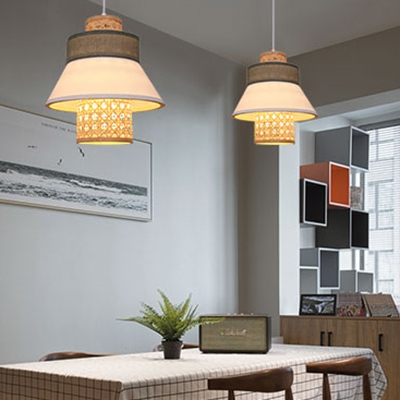 Flared Pendant Lighting Coffee Shop Restaurant Single Light Rustic Style Rattan Pendant Ceiling Light