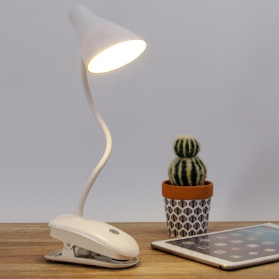 Flexible Gooseneck LED Reading Light with Clip and Touch Sensor White Bell Shade USB Charging Port Desk Lamp
