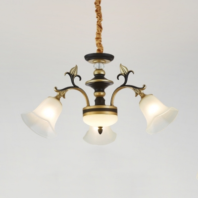 Frosted Glass Flower Chandelier 3/6 Lights Antique Style Ceiling Lamp with Leaf in White for Hotel
