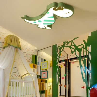 Green/Pink Dinosaur Shape Ceiling Light Warm Lighting/Stepless Dimming LED Flush Ceiling Light for Kids Room