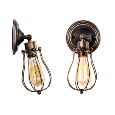 Pack of 2 Wire Caged Sconce Light Metal 1 Light Antique Style Wall Lamp for Living Room Cafe