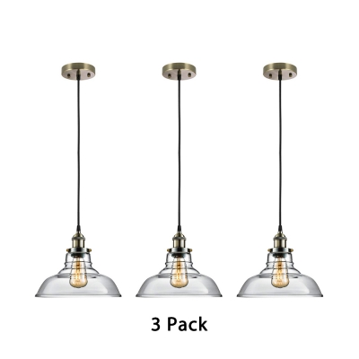 Traditional Barn Shade Wall Light Pack of 3 Clear Glass 1 Light Hanging Lamp for Kitchen Cafe