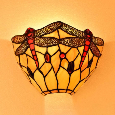 Glass Dragonfly Pattern Wall Light Dinging Room Tiffany Style Rustic Wall Sconce with Multi Color