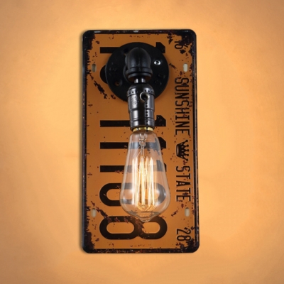Industrial Sconce Light with License Plate Decoration Single Light Wall Light for Hallway