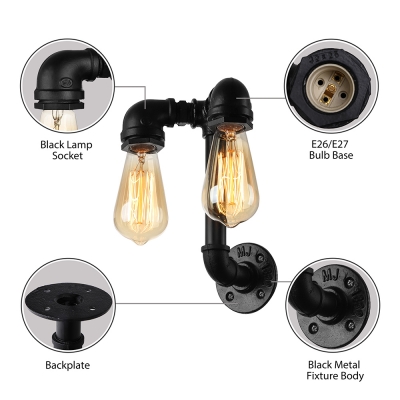 Industrial Wall Light Retro Vintage Pipe Fixture E27 LED Creative Open Bulb Style